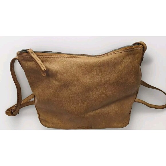 American Leather Co Austin Cafe Latte Tooled Embossed Tan Leather‎  Bag - Picture 3 of 13